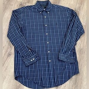 Polo Ralph Lauren 15.5-32/33 Medium Navy Plaid Check Casual Button-Front Shirt
